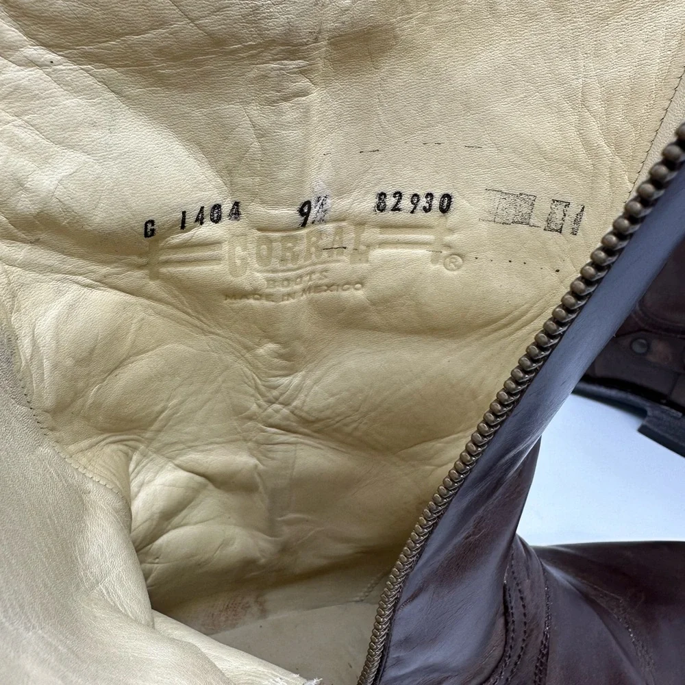 Corral‎ Western Boots Leather Strap Zip Closure Brown G1404 Men's Size 9.5